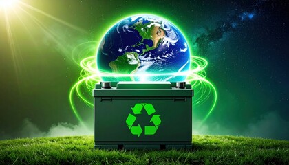 Eco-friendly battery powering the Earth with green energy.