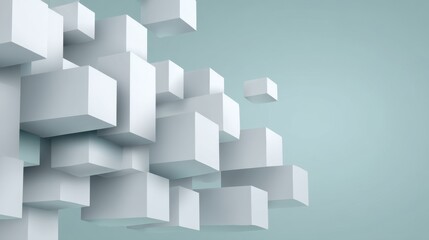 Fototapeta premium Abstract Composition of Floating Cubes in Soft Blue Background for Modern Design and Creative Visual Concepts