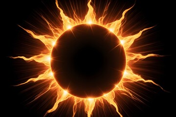 Abstract sun illustration with fiery rays emanating from a central sphere