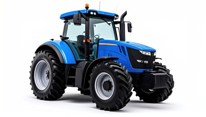 Obraz premium Modern Blue Agricultural Tractor Isolated on White Background for Farming and Rural Work.
