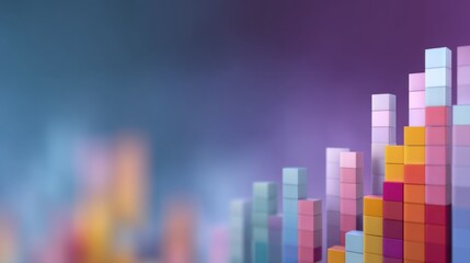 Colorful 3D Bar Graph Display with Blurred Background for Business Growth, Data Visualization, and Financial Analysis Concepts