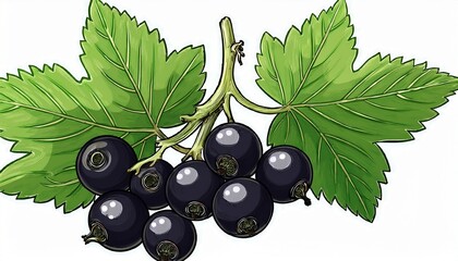 black currant branch with leaves and berries