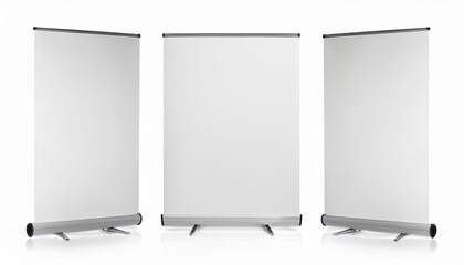 blank white roll up banner stand display mockup for advertising isolated on white background