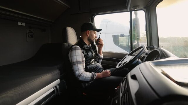 Professional truck driver communicating using cb radio