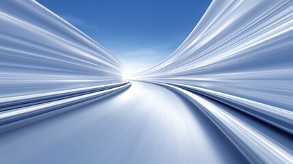 Dynamic Motion Blur of Abstract Light Trails Representing Speed and Innovation on a Blue Background