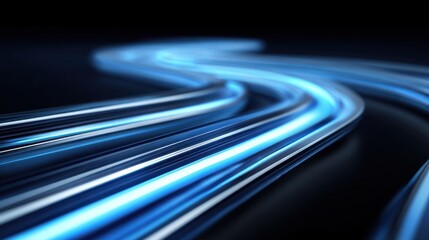 Abstract glowing blue light trails winding on a dark background, creating a futuristic and dynamic visual perfect for technology or design themes.