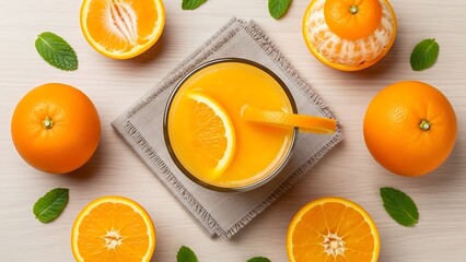 Vibrant orange juice beverage arrangement with citrus segments and garnish