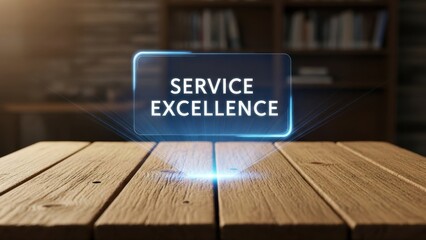 Service excellence hologram hovering above wooden structure