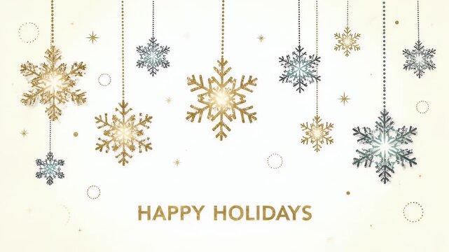 Golden and silver ornate snowflakes create a festive greeting