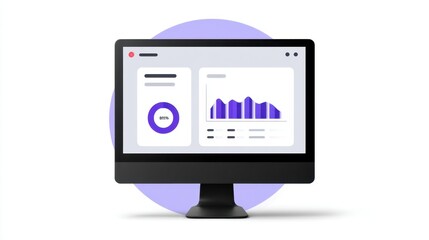 Modern computer monitor displaying analytics dashboard with structured data visualizations and colorful graphs in a minimalistic design