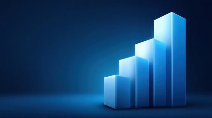 Abstract concept of growth represented by ascending blue bars on a smooth surface with a gradient background, ideal for business and finance themes