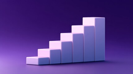 Abstract 3D bar chart design showcasing a modern growth concept with a purple gradient background, representing progress in business, finance, and analytics