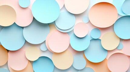 A vibrant arrangement of pastel colored circles in various sizes on a soft background viewed from directly above