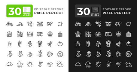 Harvest colorful line ui icons set for light and dark mode. Crops production. Natural food production. Vector outline symbols iconography. User interface elements linear, pixel perfect