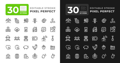 Farming colorful line ui icons set for light and dark mode. Livestock production, environment preservation. Vector outline symbols iconography. User interface elements linear, pixel perfect