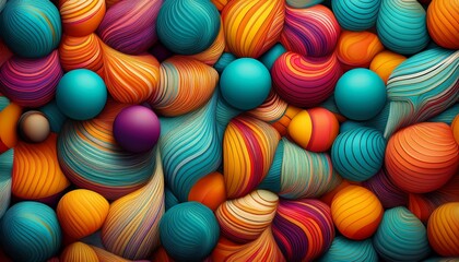 vibrant 3d abstract fabric pattern with colorful textured spheres and geometric shapes