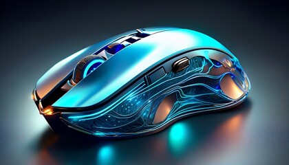 futuristic bio organic gaming mouse with flowing ergonomics and glowing blue accents
