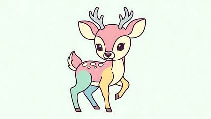 Colorful Cartoon Deer Illustration with Antlers.