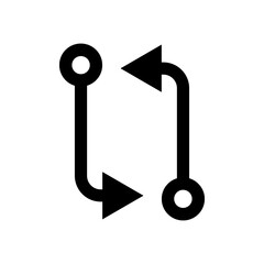 Minimal code-compare icon with directional arrows and anchor points, perfect for version control UIs, diff tools, merge operations, sync actions, and developer interfaces.