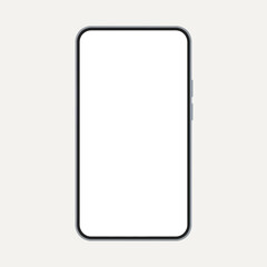 Modern smartphone with blank white screen, isolated on a light background