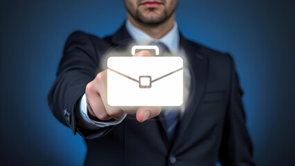 Business businessman suit tie briefcase icon touch technology corporate male digital interface innovation professional office concept modern job