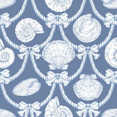 Seashell Seamless Pattern, Feminine Design, Elegant Scallop Shell Ocean Repeat, Nautical Digital Pattern