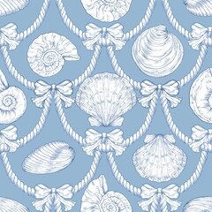 Seashell Seamless Pattern, Feminine Design, Elegant Scallop Shell Ocean Repeat, Nautical Digital Pattern