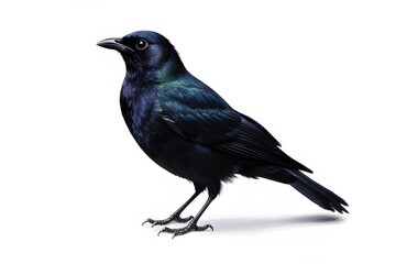 Fototapeta premium Elegant brewer's blackbird stands tall on a pristine white background