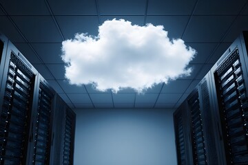 Cloud computing concept with a cloud in a server room