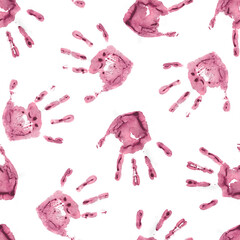 Red Handprints on White Background