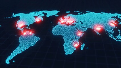 Cyber Security Global Alert - Digital Earth Map with Red Warning Hotspots