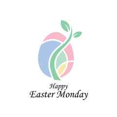 Obraz premium Happy Easter Monday Minimal Vector Logo with Spring Egg and Leaf Design