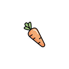 Orange carrot vegetable icon with green leaves