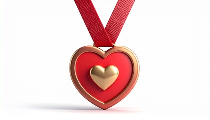 Heart Shaped Medal With Red Ribbon Against White Background