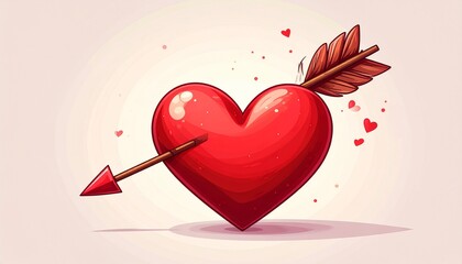 Pixelated Heart Pierced By Arrow Symbolizing Love on Pink Background