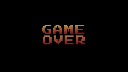 Animation of Game over pixel text  with blinking effect on black background. Retro vintage 8-bit game style.suitable glitch title video game screen.  - Powered by Adobe