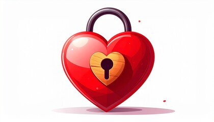 Red Heart-Shaped Padlock Isolated on White Background with Golden Keyhole and Dark Handle