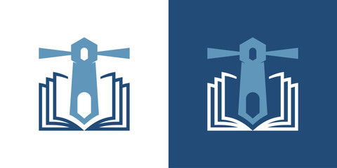 logo combines a book and a lighthouse in a dual-meaning design. The book represents knowledge and learning, while the lighthouse symbolizes guidance and clarity