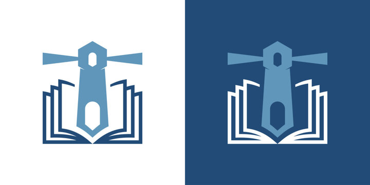 logo combines a book and a lighthouse in a dual-meaning design. The book represents knowledge and learning, while the lighthouse symbolizes guidance and clarity