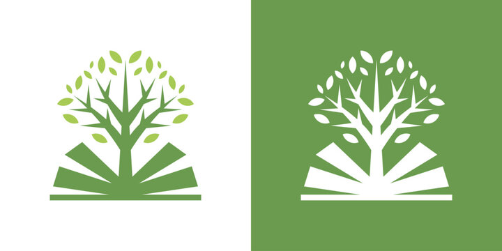 logo combines a book and a tree in a dual-meaning design. The book represents knowledge and learning, while the tree symbolizes growth and wisdom, creating a clean, natural