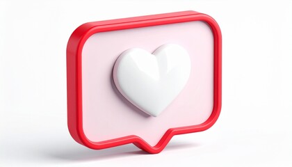 Three Dimensional Heart Inside Red Speech Bubble Over White Background