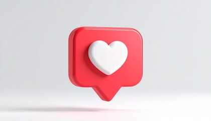 Three Dimensional Red Heart Like Icon on White Background with Soft Shadows