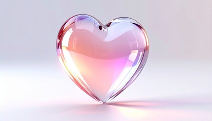 Transparent Glass Heart Illuminated on White Background Showing Love and Affection