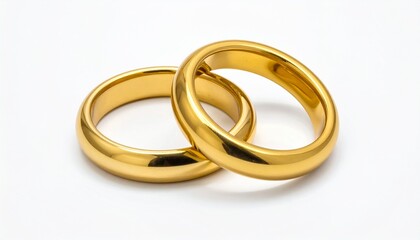 Two Gold Wedding Rings Interlocked on a Plain White Background Under Bright Lighting