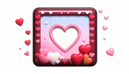 Valentine's Day Frame With Heart Shapes Floating On White Background