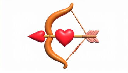 Valentine's Day Icon Orange Bow And Arrow With Red Heart Symbol Isolated On White Background