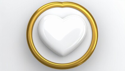 White Heart Within a Golden Ring on a White Background Conceptual Artistic Rendering