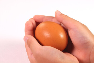 卵を持つ子どもの手