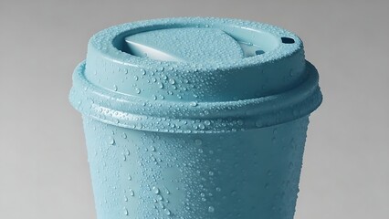 Close-up of a condensed water droplets on a disposable coffee cup