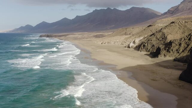Monolith of Roque del Moro in the volcanic coast line of Cofete, in the Atlantic island of Fuerteventura, Spain. 